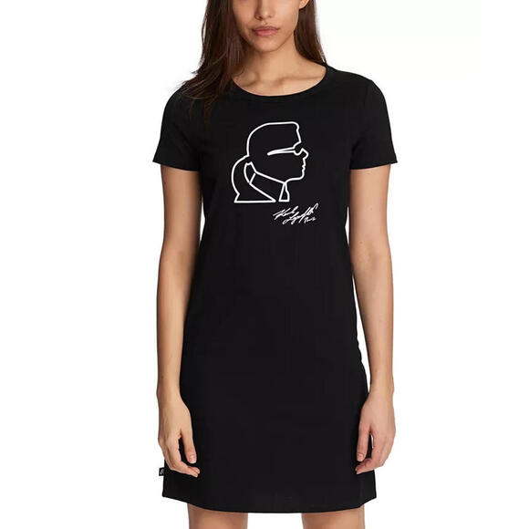 Karl Lagerfeld Dresses & Skirts - Karl Lagerfeld Paris Black T-Shirt Dress Small Y2K Logo Trim Casual Comfy EUC